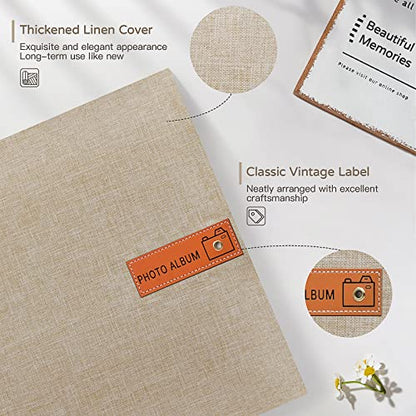 Popotop Large Photo Album Self Adhesive 4x6 5x7 8x10 Scrapbook Album DIY Picture Book,Gifts for Mom,Family Baby and Wedding,with Metal Pen and Plastic Board - color: Beige, size: 11.5"x10.6"60pages