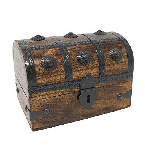 Nautical Cove Treasure Chest Keepsake and Decorative Wood Box (Medium 6.5x4.5x4.5) - Storage Box, Wooden Box with Hinged Lid, Rustic Storage, Pirate Storage Box, Vintage Wooden Chest - size: Medium
