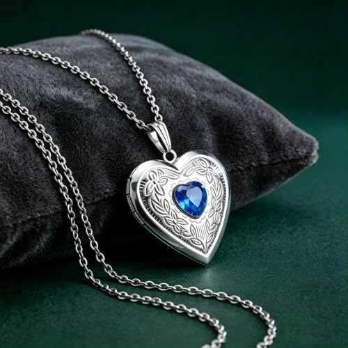 Locket Necklace That Holds Pictures Birthstone Lockets for Women Photo Locket - style: September-birthstone