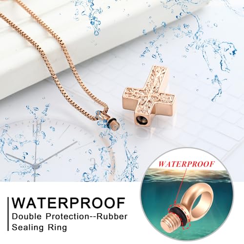 XSMZB Cross Urn Necklace for Ashes for Women Men Tree of Life Cross Cremation Jewelry Keepsake Pendant for Ashes of Loved One - color: Rose Gold
