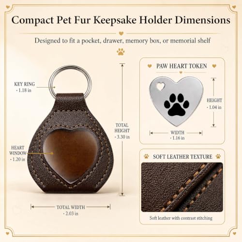 Pet Memorial Gifts for Loss of Dog or Cat, Pet Fur Keepsake with Heart Window, Pet Hair Memorial Holder with Paw Print Pocket Hug, Gifts from Rainbow Bridge, Sympathy Gift for Pet Owners