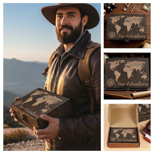 Our Adventures Travel Memory Box, Engraved Gift for Couples & Newlyweds - size: Medium, style: Adventures