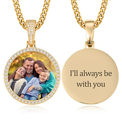 YIMERAIRE Customized Picture Necklace Personalized Circle Chain - color: 01 Circle Pendant Text(Gold)+Cuban Chain 0171