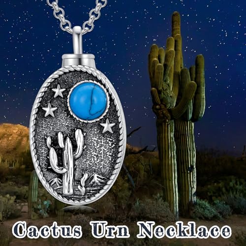 PELOVNY Urn Necklaces for Ashes of Loved Ones 925 Sterling Silver Personalized Heart Locket Urn Necklace Cremation Keepsake Memorial Jewelry Gifts for Women Men - color: Cactus Urn