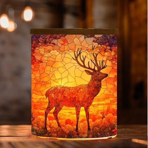 Stained Glass Sika Deer Tealight Candle Holder Animal Full Wrap Tea Light Candle Jar Flickering Tea Light Inspiration Home Decoration, LED Tealight Candleholder for Birthday, Christmas - color: Sika Deer