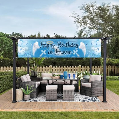 YzYbuaego Happy Birthday in Heaven Banner Funeral Party Yard Sign Decorations Happy Birthday in Heaven Yard Banner for Birthday Anniversary Funeral Party Supplies