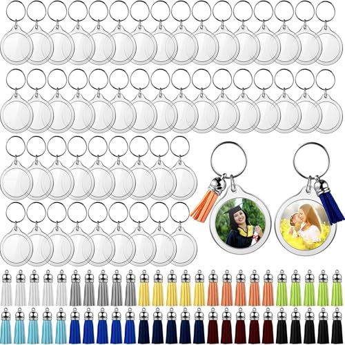 Yaomiao Acrylic Photo Keychain with Tassel Clear Blank Custom Keychain Frame Holder Insert Picture Keyring Making Kit - style: Round