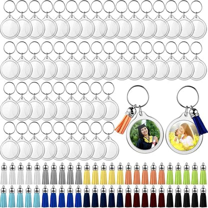 Yaomiao Acrylic Photo Keychain with Tassel Clear Blank Custom Keychain Frame Holder Insert Picture Keyring Making Kit - style: Round