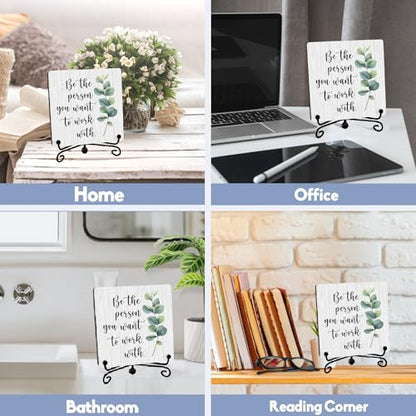 Inspirational Office Wooden Sign With Stand, Be the Person You Want To Work With Desktop Decoration, Positive Gifts For Women Men Friends Colleagues, Rustic Home Office Desk Decor -11