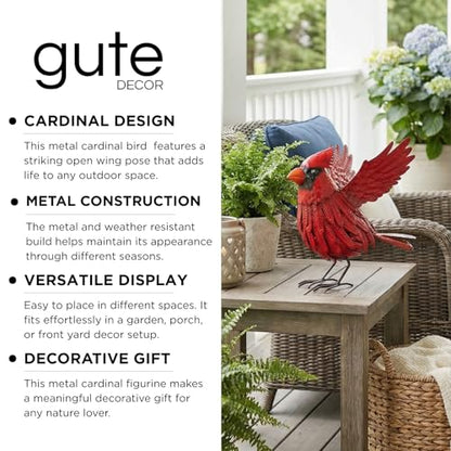 Cardinal Garden Decor Metal Yard Art: Red Bird Outdoor Statue & Large Sculpture for Patio, Balcony or Backyard - Decorative Lawn Ornament - Valentines Day, Birthday Gift Her, Wife, Women, Mom, Grandma