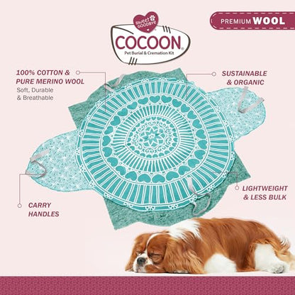 Sweet Goodbye Cocoon Pet Burial & Cremation Kit (Small, Aqua) | Premium Wool Pet Casket & Ceremony Kit for Cats & Dogs | Farewell Your Pet with Love - color: Aqua, size: Small