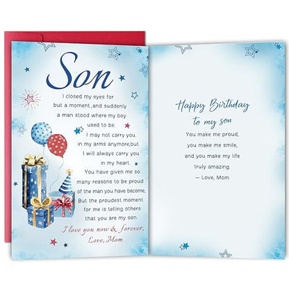 Heartfelt Birthday Card Gifts for Son from Mom, Boy Adulthood Card for Son, Love You Now & Forever Mom Card - color: My Son