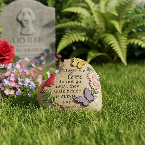 Memorial Garden Stone Cardinal Sympathy Gifts with Butterfly Flowers