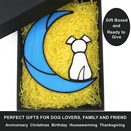 Stained Glass Rainbow Bridge White Dog Memorial Gifts for Loss of Dog Sympathy Remembrance Suncatcher, Angel Wings Pet Loss Bereavement Gifts in Memory of Pet Passing Away Window Hanging. - color: White
