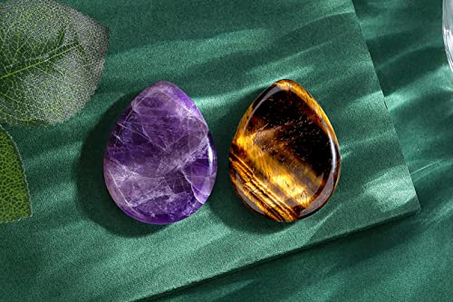 QINJIEJIE 2PCS Worry Stone Amethyst Tiger's Eye Healing Crystals Hand Carved Gemstones Thumb Pocket Stones Meditation Crystal Reiki Water Drop Shaped Palm Stone for Anxiety Therapy - color: D-amethyst & Tiger's Eye - Water Drops Shaped