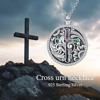 PELOVNY Urn Necklaces for Ashes of Loved Ones 925 Sterling Silver Personalized Heart Locket Urn Necklace Cremation Keepsake Memorial Jewelry Gifts for Women Men - color: Cross Urn