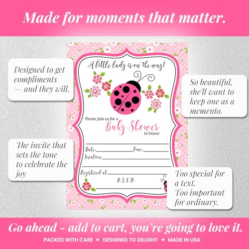 Amanda Creation Ladybug Baby Shower Invitations, 20 Fill-In 5x7 Love Bug Baby Shower Invitation Double-Sided Pink Ladybug Theme Invite Cards with White Envelopes - style: Pink Ladybug