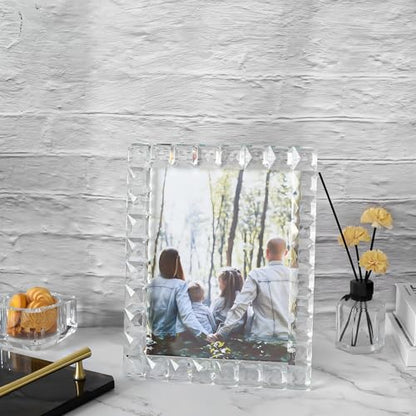 Luxury Crystal Picture Photo Frame,Grid Diamond Craft,Crystal Wedding Frame of Keepsake Photo Frames, Tabletop Display Decor Frame, Clear with Gift Box (8" x 10") - size: 8"x10"