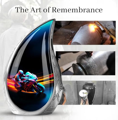 Racer Bike Urns for Ashes, Teardrop Urn for Ashes Adult Male, Funeral Cremation Urns for Ashes, Unique Urn for Ashes for Women, Urns for Human Ashes Adult Man, Large Cremation Urns 10 Inches - size: Large
