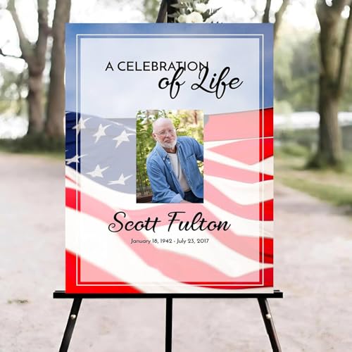 Waving Flag Funeral Welcome Sign, Celebration of Life Welcome Sign, in Loving Memory Sign, Celebration of Life Funeral Sign, Celebration of Life Sign, Memorial Sign with Photo #Yn1 - color: Version #10