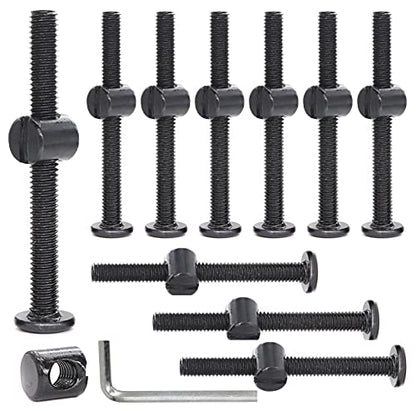cSeao 10-Pack M6 60mm Black Socket Cap Screws Barrel Nuts Set for Furniture Crib Chairs - size: M6x60mm 10-Pack