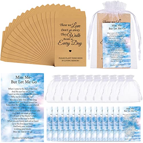 Fumete 100 Sets Funeral Favors for a Memorial Service Self Adhesive Kraft Seed Envelopes Celebration of Life Prayer Cards Organza Gift Bags Funeral Decorations for Loss of Loved One