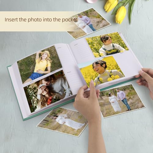 Photo Album Hold 200 4x6 Photos with Memo Writing Space (Green) - color: Grass Green