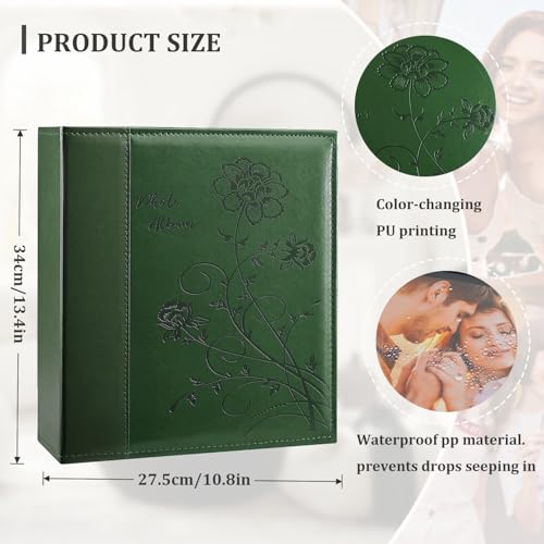 Artmag Photo Album 4x6 400 Photos, Extra Large Capacity Leather Cover Wedding Family Photo Albums Holds 400 Vertical 4x6 Photos(Dark Green) - color: Dark Green, size: 400 Pockets