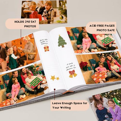 Aevdor 5x7 Photo Album, 240 Photos, Writing Space, Linen Cover, Grey - color: Grey