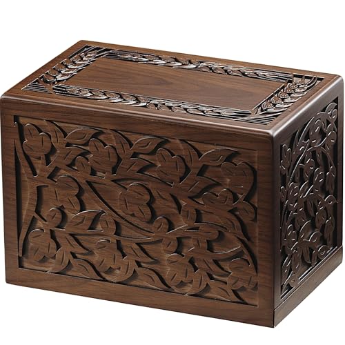 Tree of Life Wooden Cremation Urn for Human Ashes Adult Men Women & Pet | 250 lbs Handcrafted Funeral Urn. Decorative Walnut, Velvet Lining, Secure Locking Base. Large Memorial for Men Women & Pet