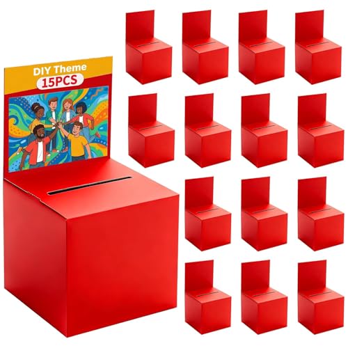 15 Pack Raffle Box Ballot Box with Slot, 6 x 6 x 6 Inch Red Cardboard Suggestion box with Removable Header, for Collecting Business Card Voting Contest Fundraising Donation and Suggestion - color: Red, size: 15Pack