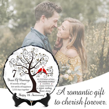 7th Copper Anniversary Slate Plaque - 7 Year Copper Wedding Rock Sign - Traditional Seven Years Marriage Celebration Gift for Husband Wife - color: 7th Wedding Anniversary