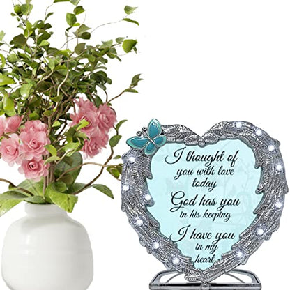 Sympathy Memorial Candle Holder – Angel Wings Heart Design – “I Thought of You with Love Today” – Bereavement Gift for Loss of Loved One – Remembrance Tealight Holder – 4" x 4"