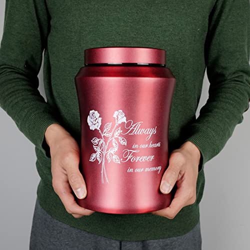 Up to 220 lbs Large Cremation Urns and Set of 4 Small Bamboo Scattering Urns for Adult Male Female Human Ashes, Decorative Urn and Spreading Ashes Urn Tube with Velvet Bag(Rose of Love)