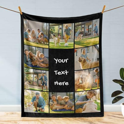 D-Story Custom Blanket with Photos Text Personalized Blankets and Throws 10 Photos Customized Fleece Picture Blanket for Adult Kid Funny Birthday Gifts for Couple Wife Husband Family - color: B-10 Photos