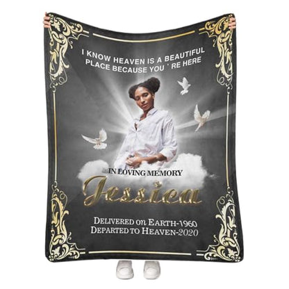 Custom Memorial Grave Blanket for Loss of Loved One - Personalized Funeral Blanket in Loving Memory, Bereavement Gift - color: A-12