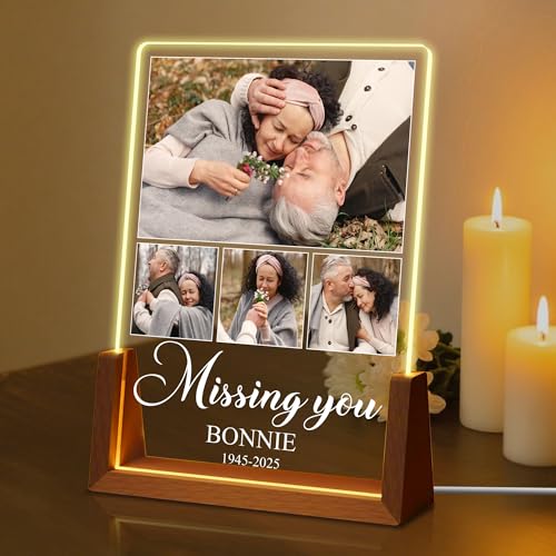 Custom Sympathy Gift for Loss of Loved One, Personalized Memorial Plaque Picture Frame, Customized Bereavement Remembrance Gifts LED Night Light, In Memory of Dad Mom Husband Wife Sister Friend - color: Memorial Picture Plaque 2