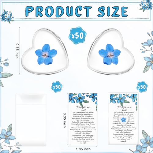 50 Sets Forget-me-not Flower Gift Set, Heart-shaped Dried Pressed Flower Keepsakes with Sympathy Cards and Bags, Memorial Remembrance Tokens for Funeral, Wedding, Baptism Ornament Favors - style: Forget-me-not Flower