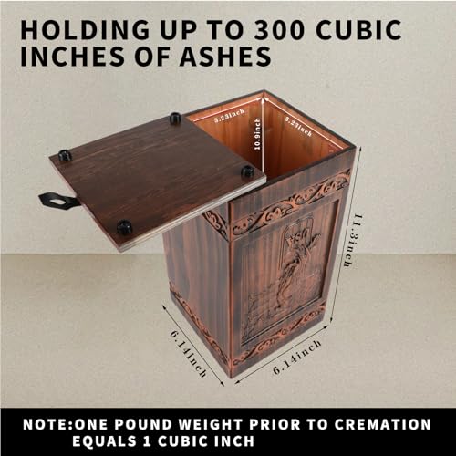 Eagle and American Flag Wooden Urn for Human Ashes Adult – Full Size 300 Cubic Inches Cremation Urn (11.3” H), Carved Solid Wood Patriotic Memorial Urn for Military Veteran or Father