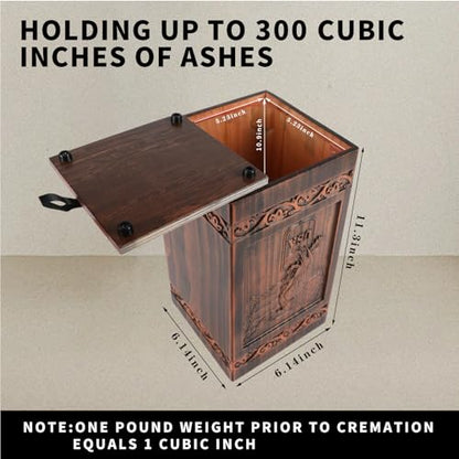 Eagle and American Flag Wooden Urn for Human Ashes Adult – Full Size 300 Cubic Inches Cremation Urn (11.3” H), Carved Solid Wood Patriotic Memorial Urn for Military Veteran or Father