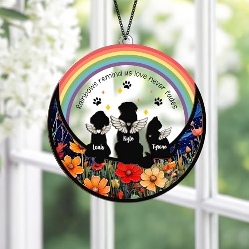 Personalized Angel Dog Memorial Suncatcher, Pet Ornament Remembrance Gift, Loss of Animal Sympathy Card, Rainbow Bridge Pet Loss Keepsake, Bereavement Condolences Gift for Cat Mom Pet Lovers - color: 05. Custom #5