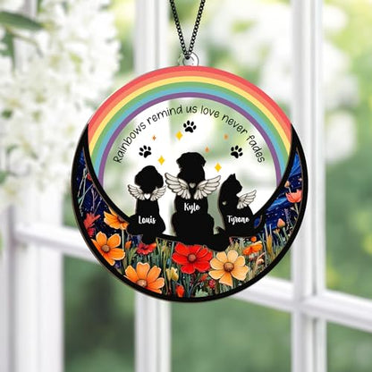 Personalized Angel Dog Memorial Suncatcher, Pet Ornament Remembrance Gift, Loss of Animal Sympathy Card, Rainbow Bridge Pet Loss Keepsake, Bereavement Condolences Gift for Cat Mom Pet Lovers - color: 05. Custom #5