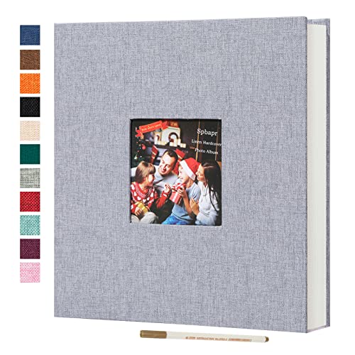 Spbapr Large Photo Album Self Adhesive 3x5 4x6 5x7 8x10 Pictures Magnetic Scrapbook 40 Blank Pages Linen Cover DIY Album with A Metal Pen Light Gray - color: Light Gray, size: 11''x10.6''40pages