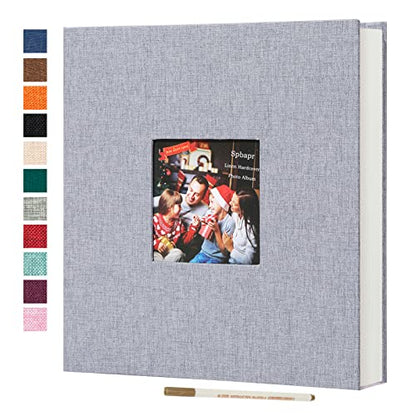 Spbapr Large Photo Album Self Adhesive 60 Pages Linen cover DIY Magnetic Scrapbook album with A Metal Pen Hold 3x5 4x6 5x7 6x8 8x10 Pictures - color: Light Gray, size: 11''x10.6''60pages