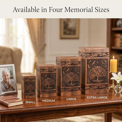 Wooden Cremation Urns Box for Human Ashes, Memorial Keepsake Boxes for Adults, Male/Female,Child, Pets Dog Cat Wood Burial Funeral Container (Peace Birds) Urn, Capacity (Large (180 lbs - 82 kg) - size: Large (180 lbs- 82 kg)