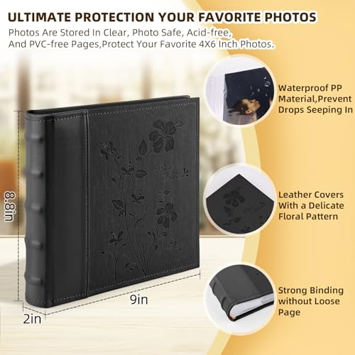 Photo Album Hold 200 4x6 Photos with Memo Writing Space (Black) - color: Black