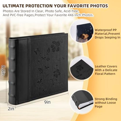 Photo Album Hold 200 4x6 Photos with Memo Writing Space (Black) - color: Black