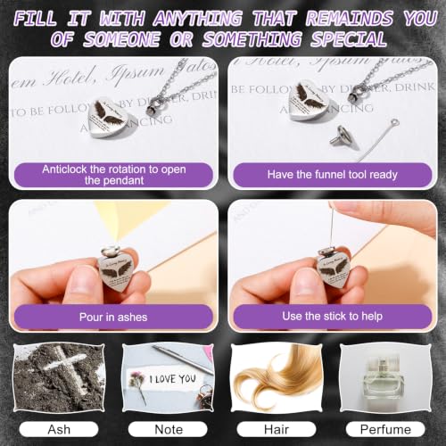 Ecation 12 Set Small Urn Cremation Jewelry Necklaces for Ashes Stainless Steel Keepsake Urns Memorial Locket Mini Ash Holders Waterproof for Human Adult Female Male Family Loved One (Light Purple) - color: Light Purple