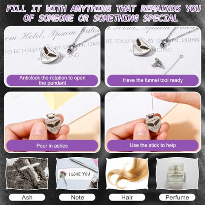 Ecation 12 Set Small Urn Cremation Jewelry Necklaces for Ashes Stainless Steel Keepsake Urns Memorial Locket Mini Ash Holders Waterproof for Human Adult Female Male Family Loved One (Light Purple) - color: Light Purple