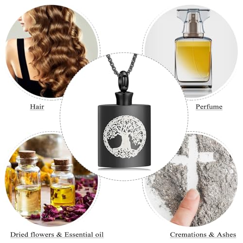 Oinsi Beer Bottle Cremation Jewelry for Ashes Stainless Steel Cylinder Tube Memorial Urn Necklace Keepsake Pendant Jewelry for Human Ashes with Filling Kits - color: B-Black